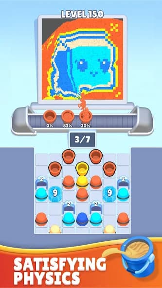 Sand Loop gameplay screenshot showing puzzle mechanics and colorful sand physics