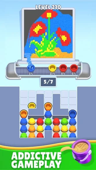 Sand Loop gameplay screenshot showing puzzle mechanics and colorful sand physics